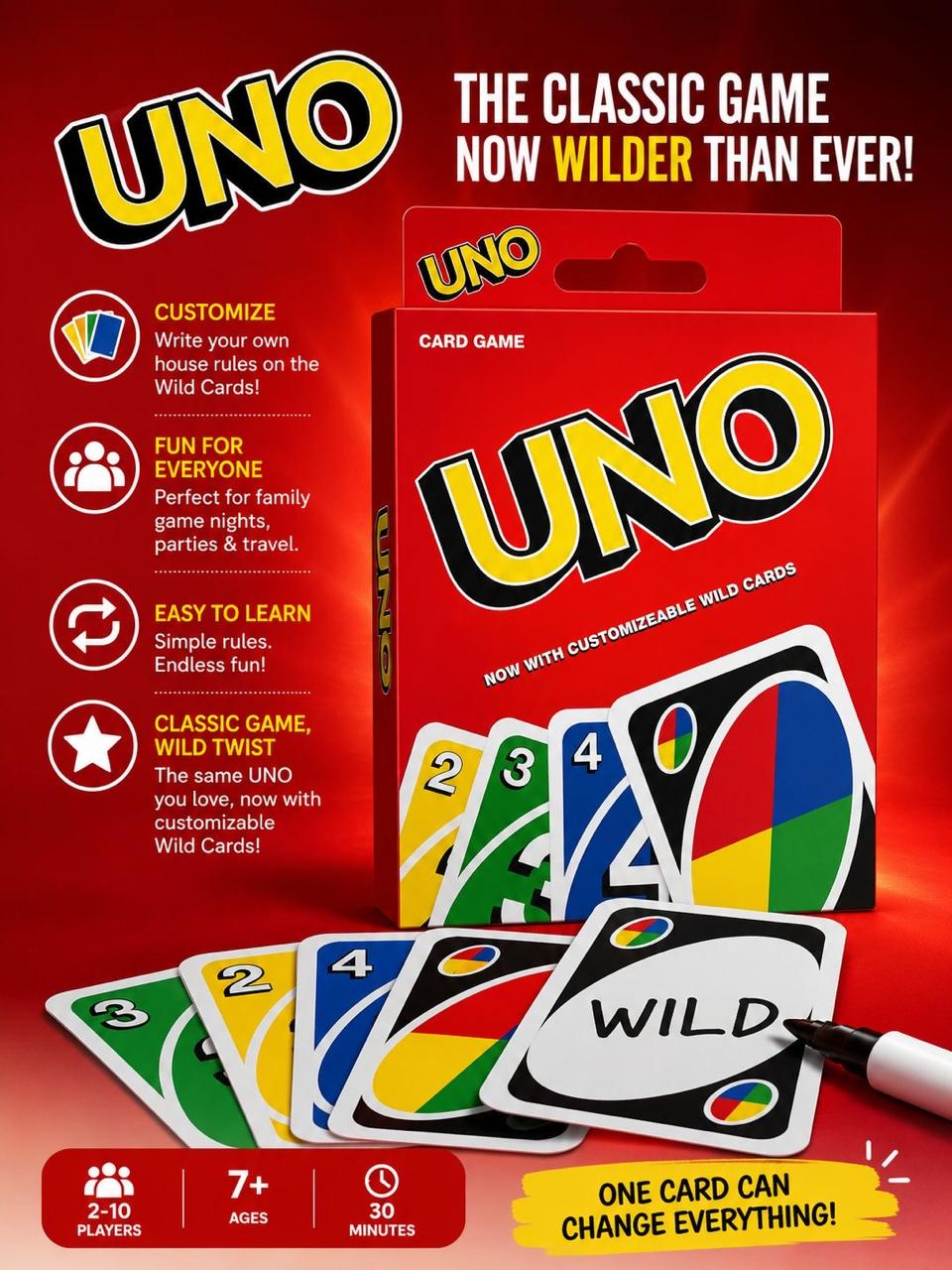 UNO Classic Card Game with Customizable Wild Cards